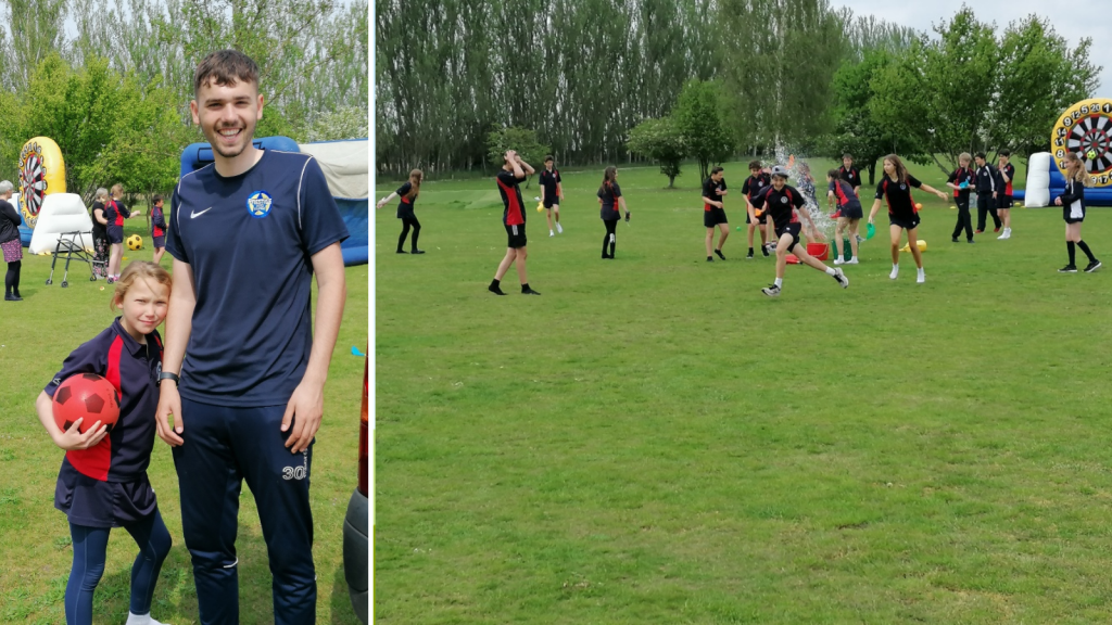 Harry Gathercole from Prestige Sports and a few of the Brookes students enjoying a water fight